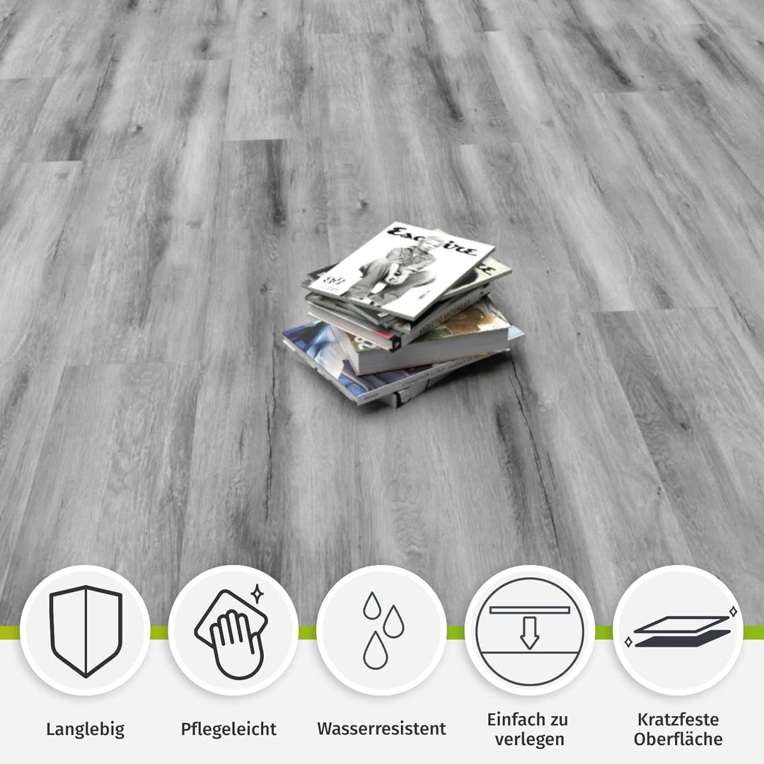 HORI Klick Hart Vinylboden aus hochwertigem SPC ohne PVC, Marone, rustikale Landhausdiele, 1,71 m²,