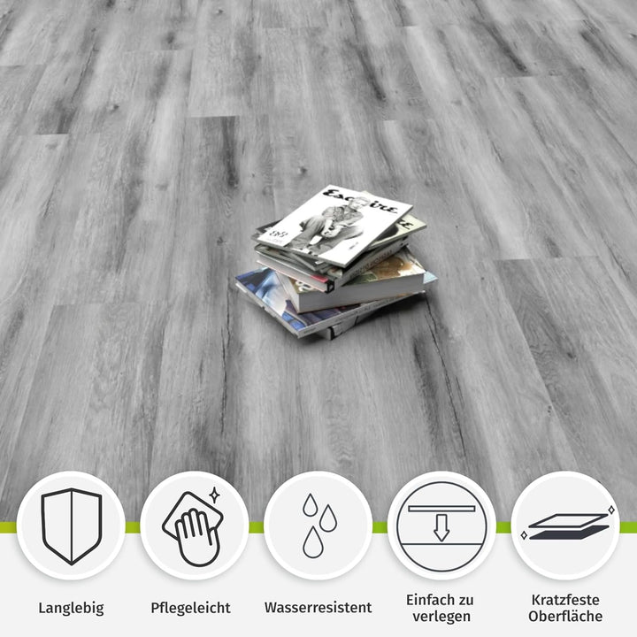 HORI Klick Hart Vinylboden aus hochwertigem SPC ohne PVC, Marone, rustikale Landhausdiele, 1,71 m²,