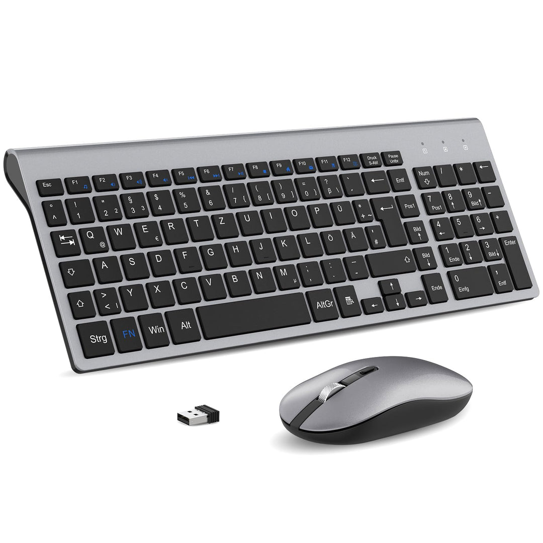 cimetech Tastatur Maus Set Kabellos, 2.4G Ultraslim Tragbare Funktastatur mit Maus Tastatur QWERTZ L