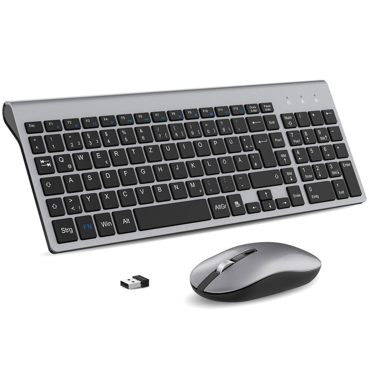 cimetech Tastatur Maus Set Kabellos, 2.4G Ultraslim Tragbare Funktastatur mit Maus Tastatur QWERTZ L