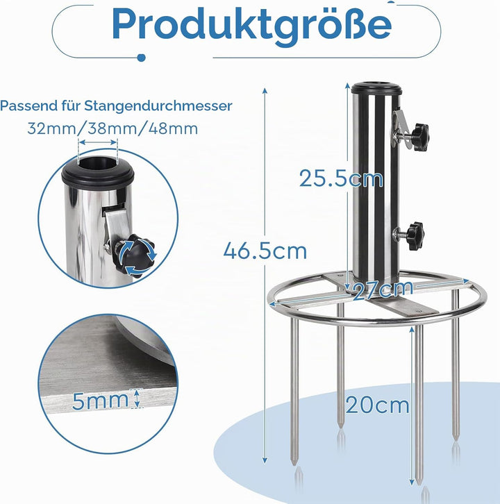 efuturetime Schirmständer Erdspiess φ54 mm Sonnenschirmständer Edelstahl Rasendorn Sonnenschirmhalte