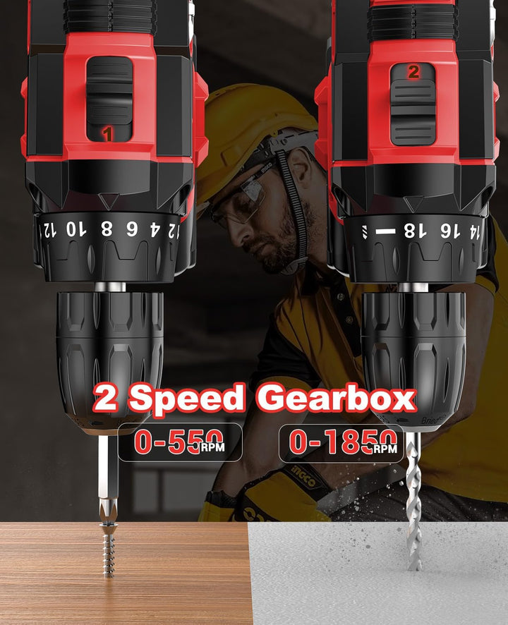 Akkuschrauber 21V, Akku Bohrschrauber Set mit Akku 2000mAh und 20 Zubehöre, Werkzeugkoffer, Akkubohr