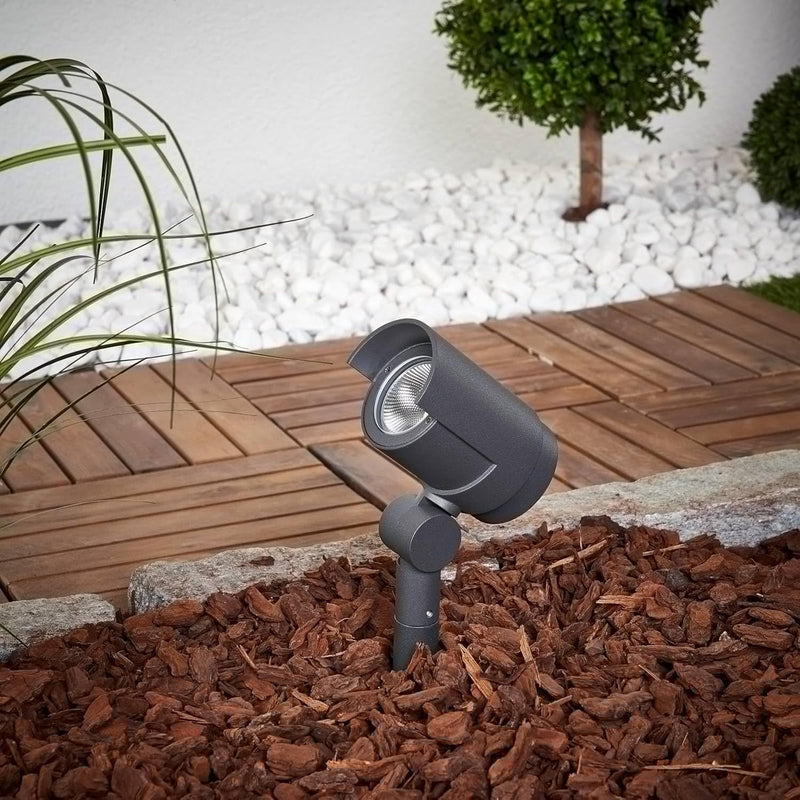 Lucande LED Gartenstrahler mit Erdspiess, schwenkbar, Erdspiessstrahler strahlwassergeschützt IP65,