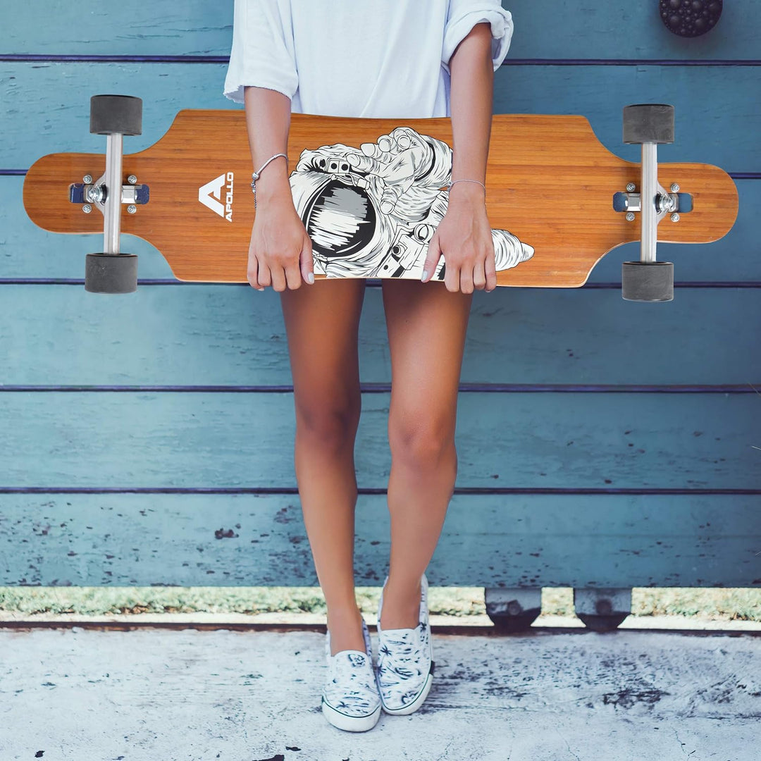 Apollo Longboard, Komplettboard mit Deck aus Bambus &amp; Fiberglas, High-End Board mit ABEC 9 Kugellage
