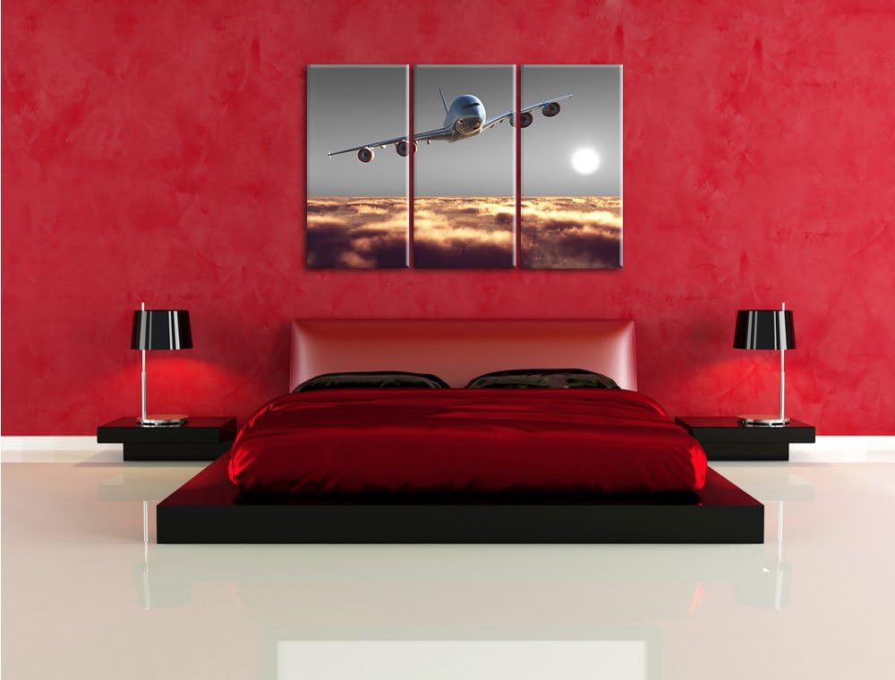 Pixxprint Flugzeug über Wolken 3Teiler 120x80 cm Leinwandbild Wandbild Kunstdruck
