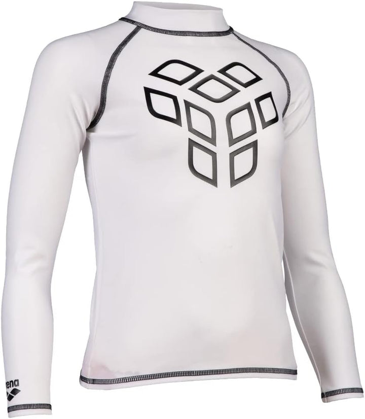 ARENA Jungen Unisex Jr Rash Vest L/S Graphic Rash Guard Shirt, 116 White-black