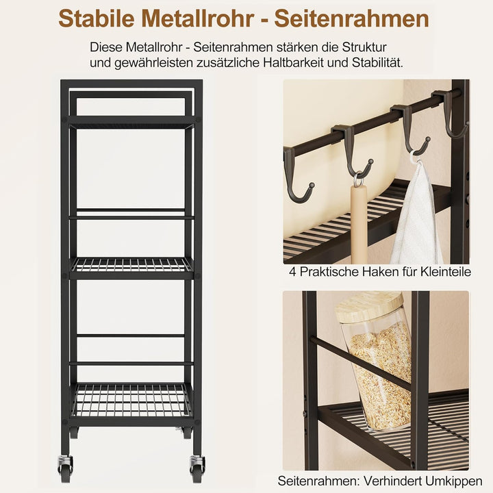 Küchenwagen, Mehrzweck Rollwagen Kuchenrollwagen mitjustierbaren Ablagen, Metallgestell & Industrial