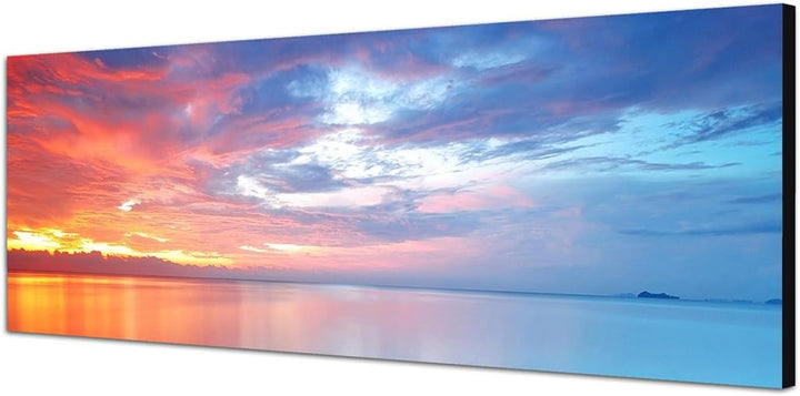 Paul Sinus Art Panoramabild auf Leinwand und Keilrahmen 150x50cm Meer Wolkenhimmel Abendrot Spiegelu