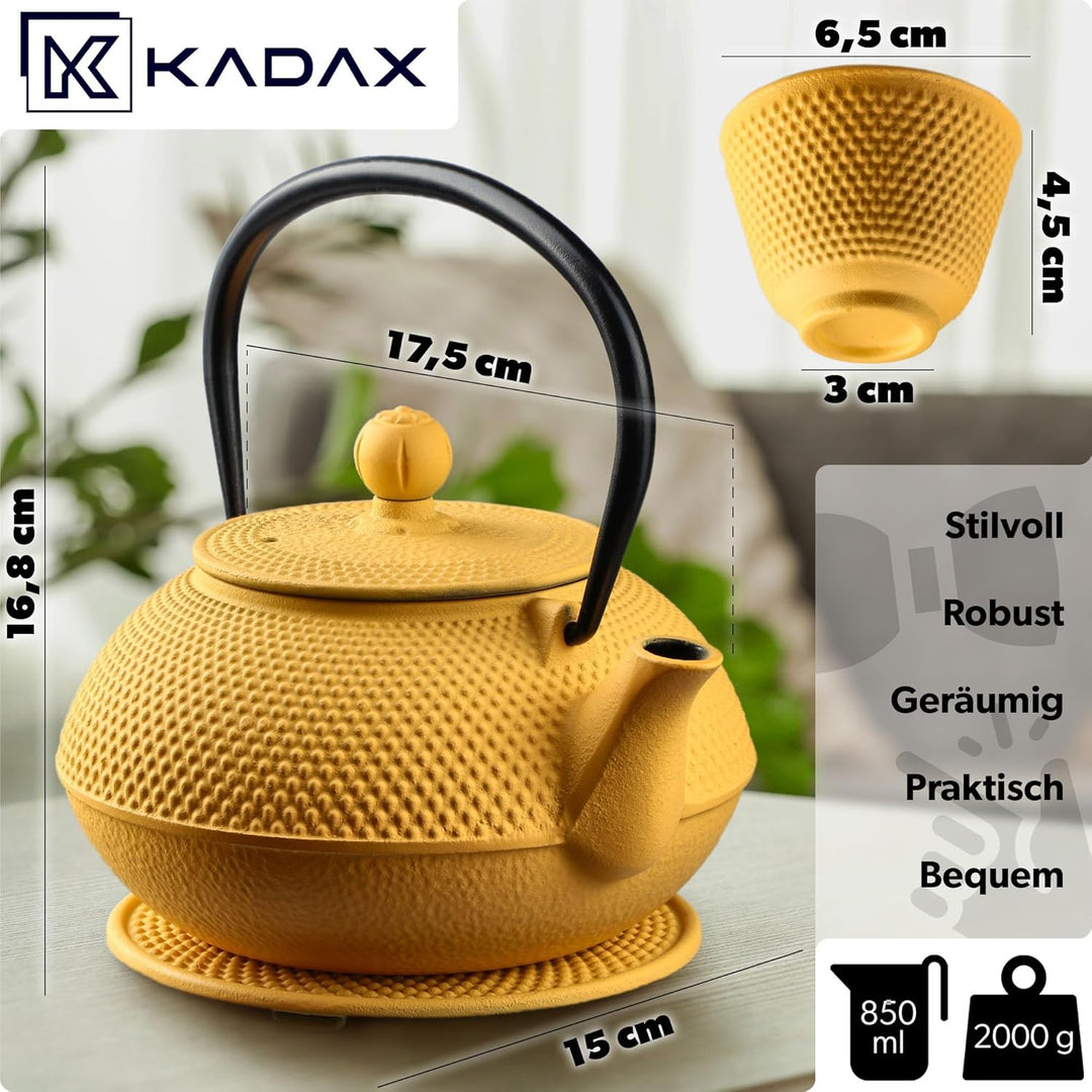 KADAX Japanische Teekanne, 850ml Gusseiserner Kessel, ⌀15cm Kanne mit Netzfilter und robustem Griff,