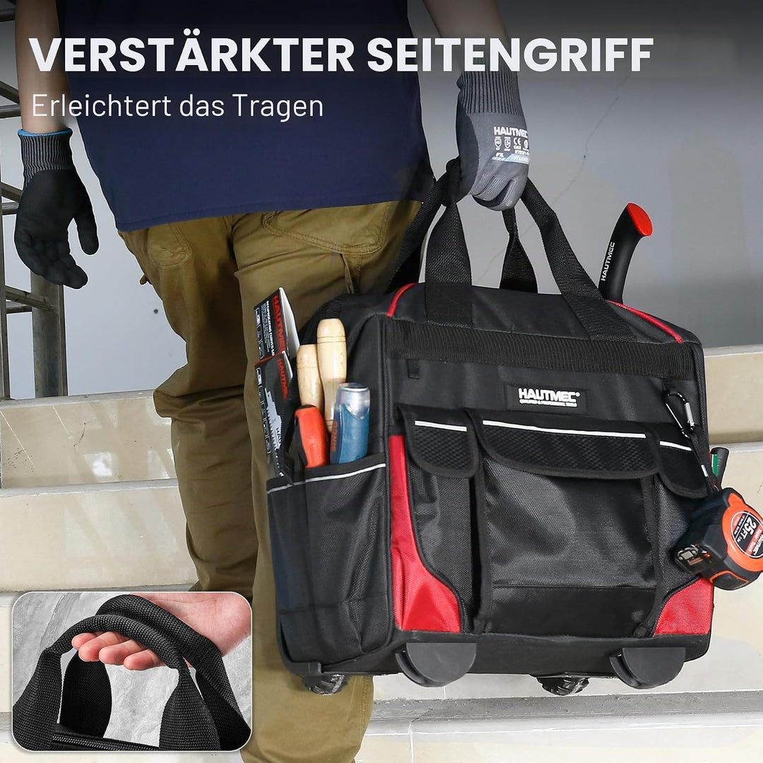 HAUTMEC Professional 37cm Wide Mouth Rolling Tool Storage Organizer Bag mit Teleskopgriff und übergr