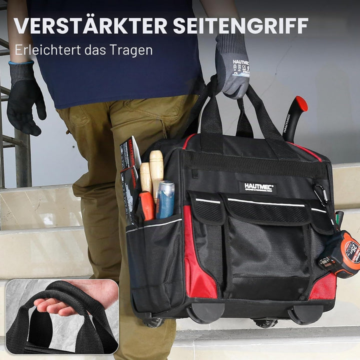 HAUTMEC Professional 37cm Wide Mouth Rolling Tool Storage Organizer Bag mit Teleskopgriff und übergr