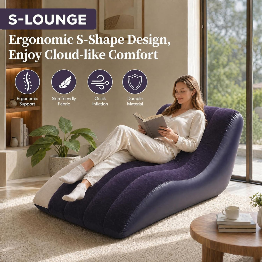 Aufblasbares Sofa mit Flockoberfläch, 155 x 86cm Wasserdichtes Luftsofa Aufblasbares mit Luftpumpe,