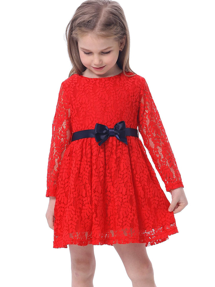 BONNY BILLY Mädchen Kleider Spitze Festlich Hochzeit Kinder Sommerkleid Winterkleid mit Schleife, Ro