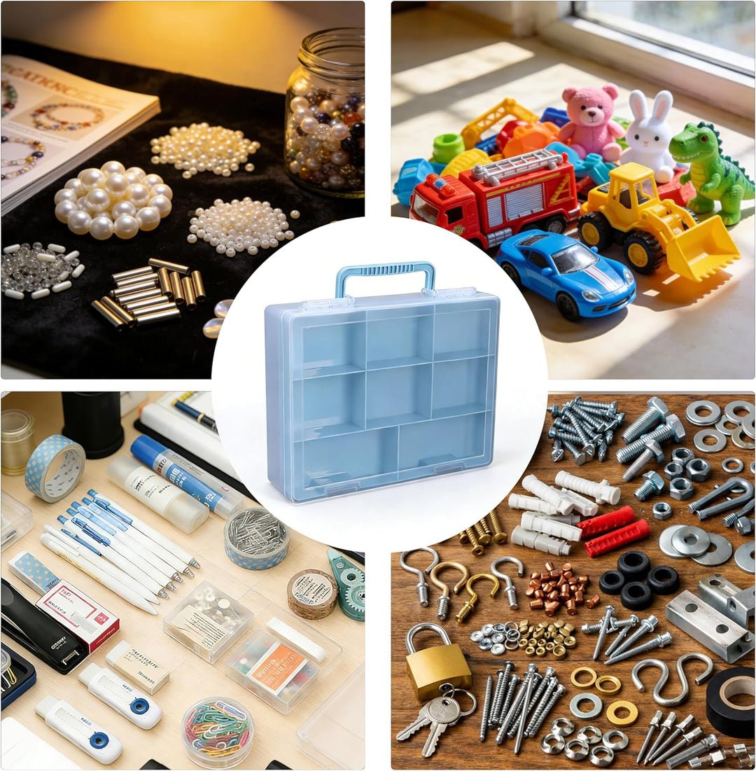 Zweistufig Aufbewahrungsbox für Lego, Bausteine Sortierbox mit 8 Fächern und 2 Druckknöpfen, Spielze