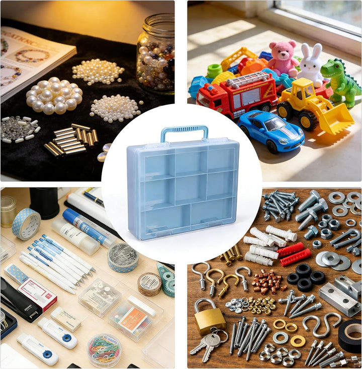 Zweistufig Aufbewahrungsbox für Lego, Bausteine Sortierbox mit 8 Fächern und 2 Druckknöpfen, Spielze