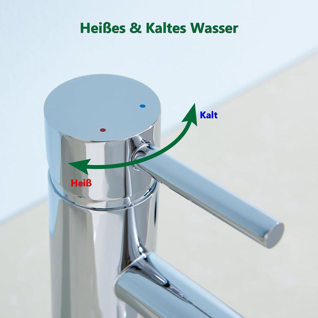 Kelleria Chrom Wasserhahn Bad Hoch, Einhand Badarmatur Waschtischbatterie, Waschtischarmatur mit Aus