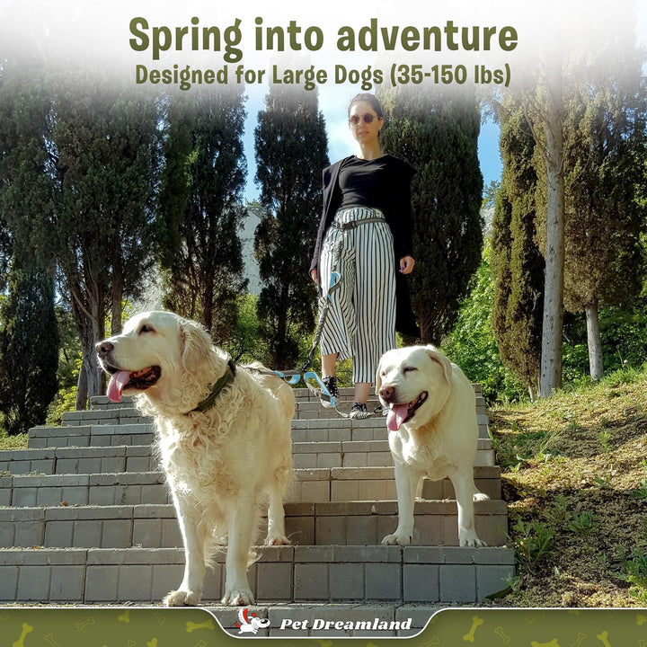 Double Dog Leash for Big Dogs - Two Dogs Coupler Hands Free No Pull Tandem Dual Leash for Large Dogs