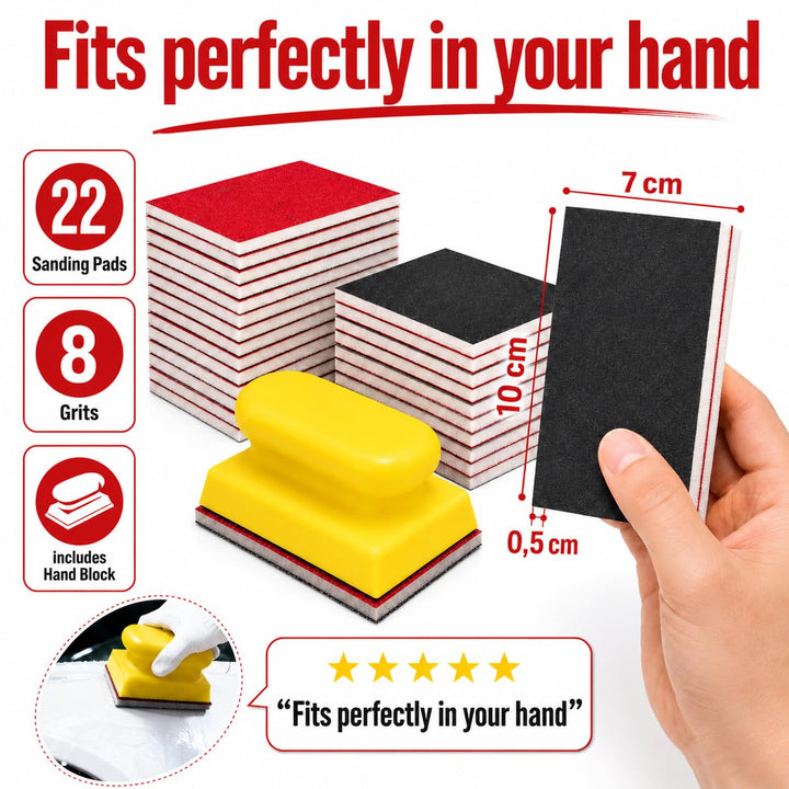 22 Stück Schleifpapier Set, Flexibler Schleifschwamm,Körnung 180/320/400/600/800/1200/2000/3000, Nas