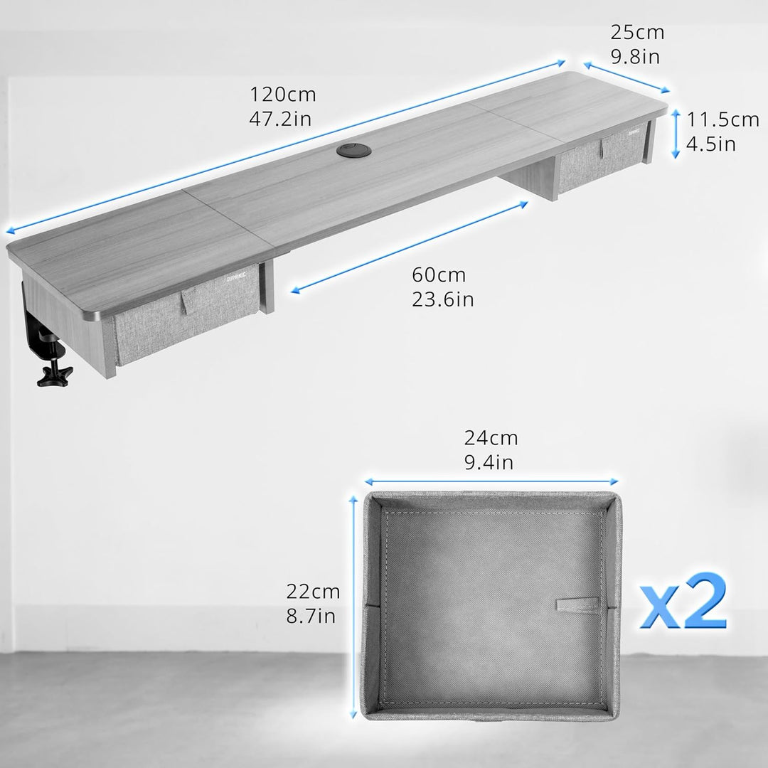 Duronic DD2 GY Schreibtischaufsatz für 2 Monitore, Schreibtisch Erweiterung mit Schubladen, 120 x 25