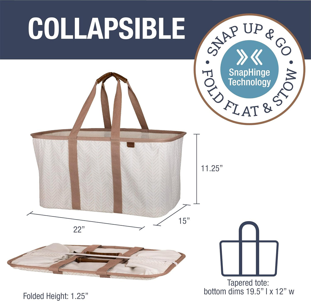 CleverMade Faltbare Wäsche-Tragetasche, luxuriös, Fischgrätenmuster, 2 Stück, 50 l, Premium-Baumwoll