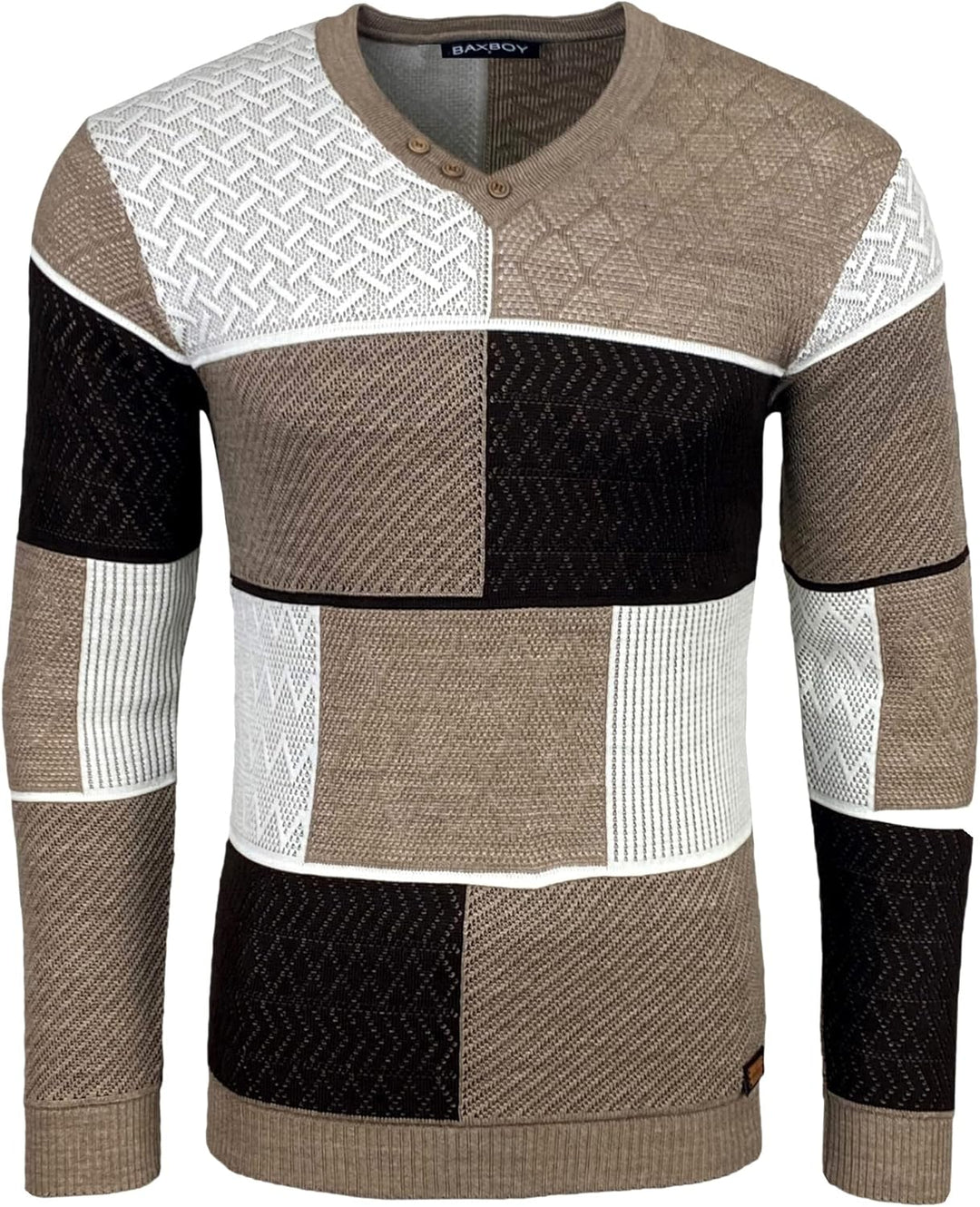 Baxboy Herren Pullover Slim Fit V-Neck Strick-Pullover Rundkragen Moderner Männer schwarzer Pulli Lo