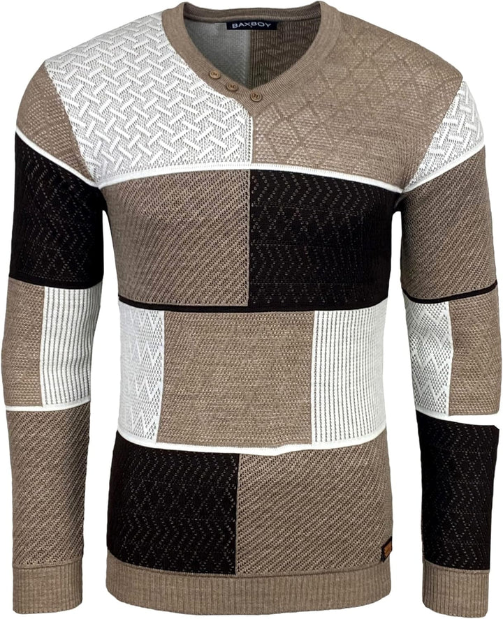 Baxboy Herren Pullover Slim Fit V-Neck Strick-Pullover Rundkragen Moderner Männer schwarzer Pulli Lo