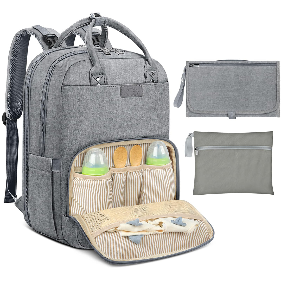 RAINSMORE Baby Wickelrucksack Gross Wickeltasche Rucksack mit Kinderwagengurten und Wickelunterlage