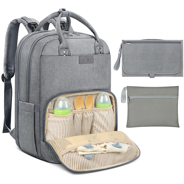 RAINSMORE Baby Wickelrucksack Gross Wickeltasche Rucksack mit Kinderwagengurten und Wickelunterlage