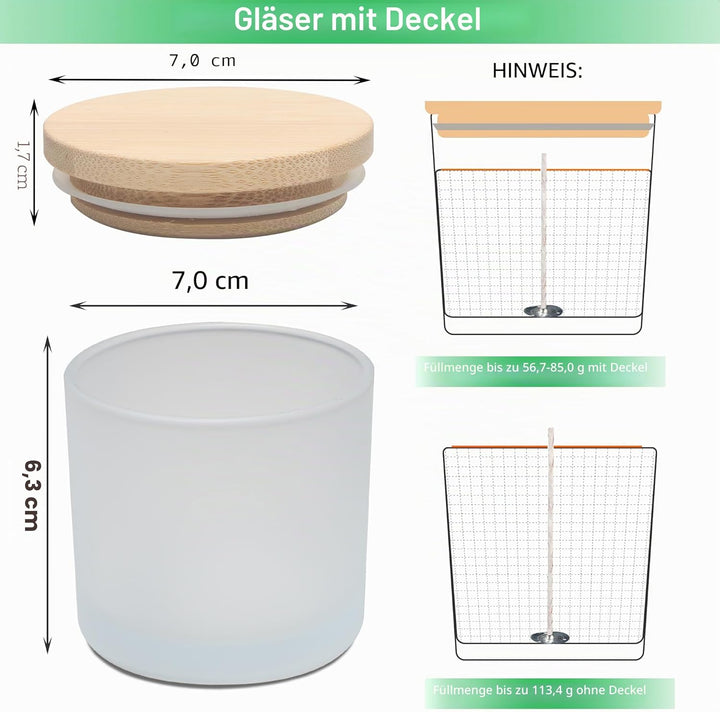 MILIVIXAY 20 Stück 118 ml Milchglas-Kerzengläser mit Deckel und Kerzenherstellungs-Kits – Grosspacku