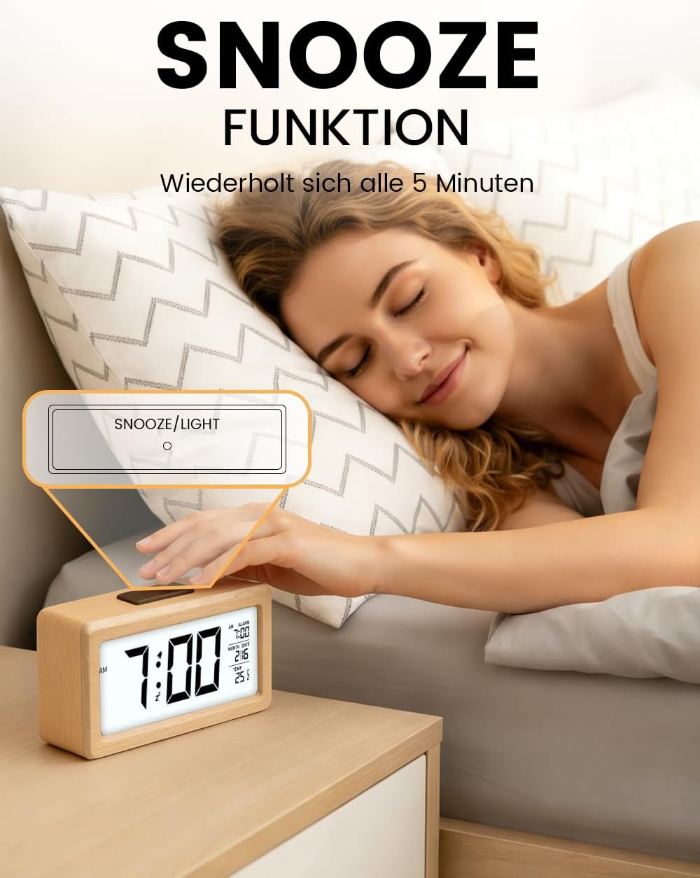 aboveClock Wecker Digital, Holz mit Sensore Moduls, Tischuhr mit Grosser Anzeige, Datum, Teperatur A