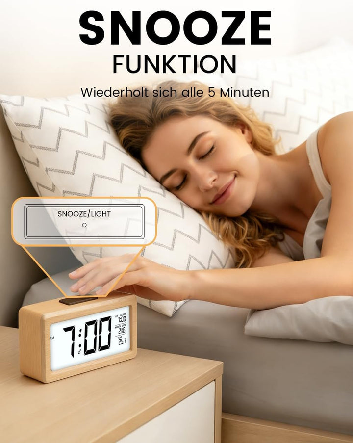 aboveClock Wecker Digital, Holz mit Sensore Moduls, Tischuhr mit Grosser Anzeige, Datum, Teperatur A