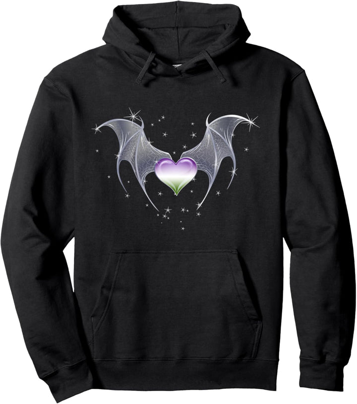 Genderqueer Pride Flagge Herz mit Gothic Flügel LGBTQ Gothic Pullover Hoodie