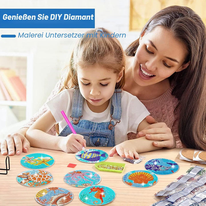 Diamond Painting Untersetzer 8er Set DIY Basteln Erwachsene mit Halter, 5D Diamond Painting Meer Tas