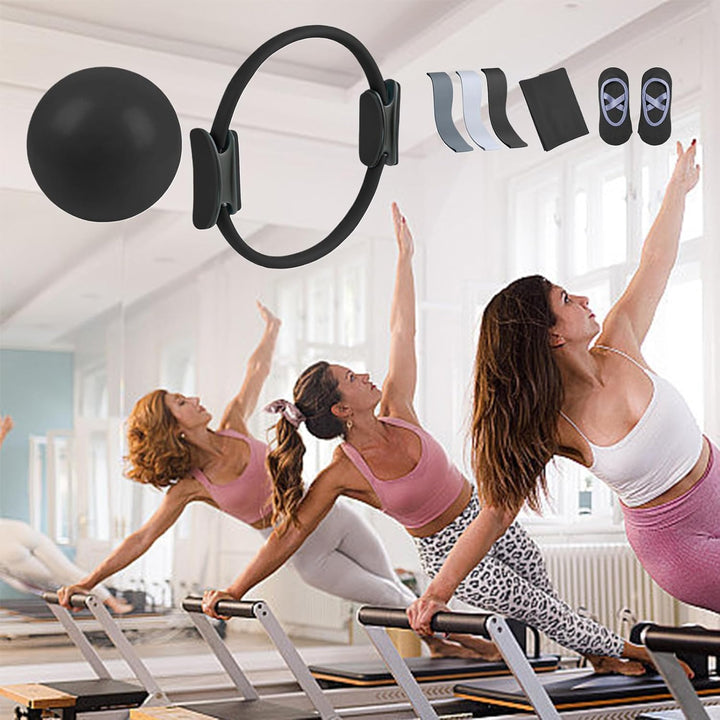 Pilates Ausrüstungsset, Tragbares Pilates Ringball Set, Toning Stretch Widerstandsband Yoga Ring Hei