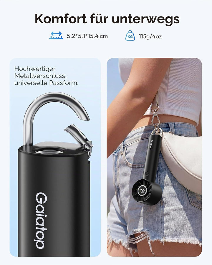 Gaiatop Tragbarer Turbo Handventilator mit LED Taschenlampe und Basis, Wiederaufladbarer Mini Ventil