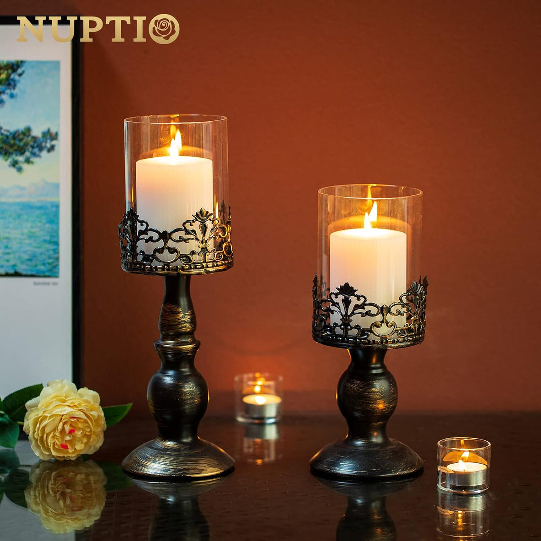 NUPTIO Kerzenständer Stumpenkerzen Schwarz Kerzenhalter: Set mit 2 Vintage Deko Gothic Halloween Wei