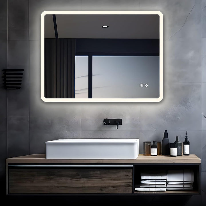 MIQU LED Badspiegel mit Beleuchtung 70x50 cm Badezimmerspiegel, Bad Gross Spiegel mit Touch Dimmbar