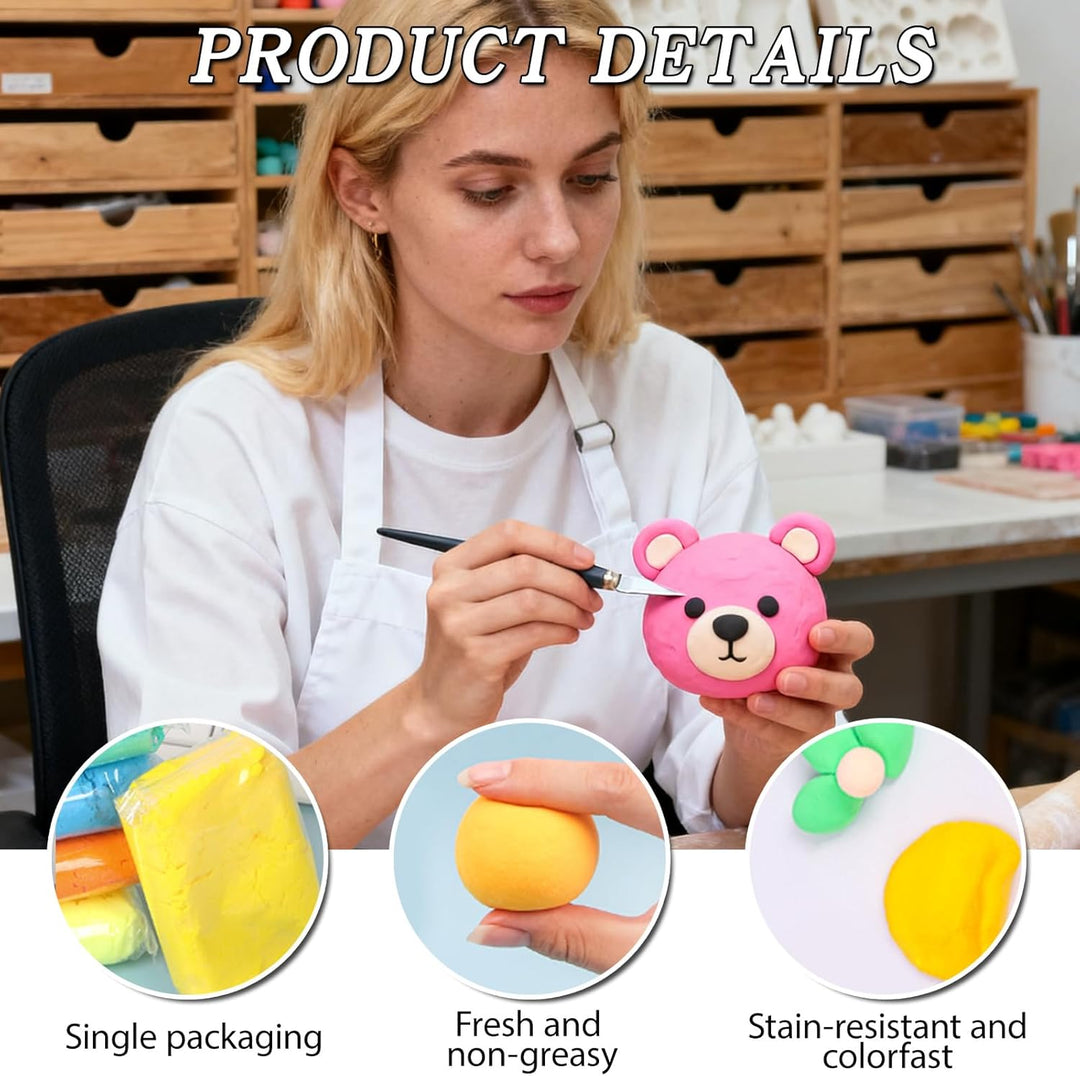 48 Farben luftrocknende Modellermasse Set – 480g Bunte Bastelknete mit Werkzeugen, Aufbewahrungsbeut