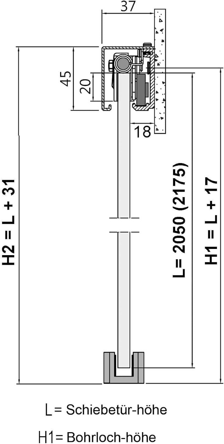 BM4-900-420GR-AS: Schiebetürsystem ESG 900x2050x8mm Dekor M4, Siebdruck; Schienensystem ALU SlimLine
