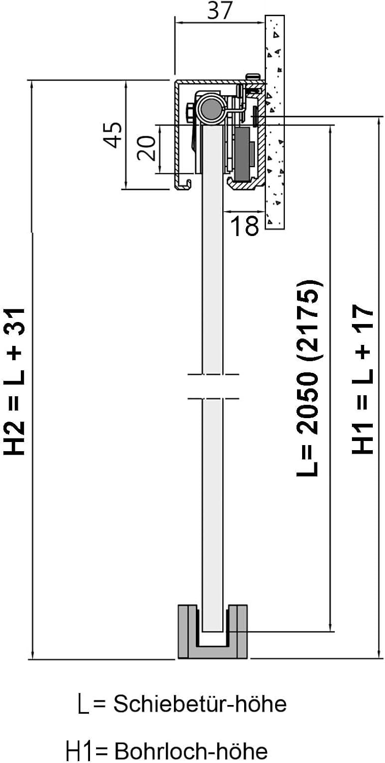 BS-900D-2-420GR-AS: Schiebetürsystem ESG 900x2175x8mm Dekor S, vollsatiniert; Schienensystem ALU Sli