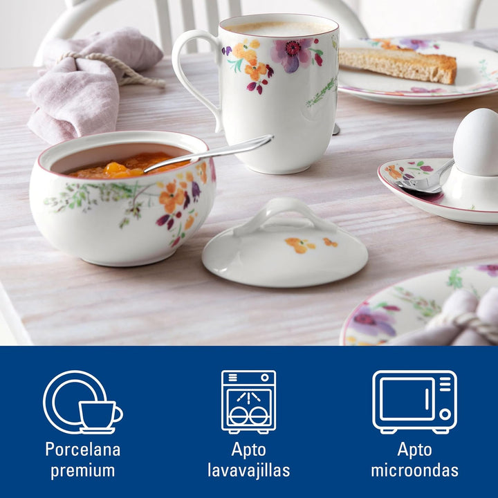 Villeroy und Boch Mariefleur Basic Zuckerdose, Premium Porzellan Zuckerdose Basic, Zuckerdose Basic