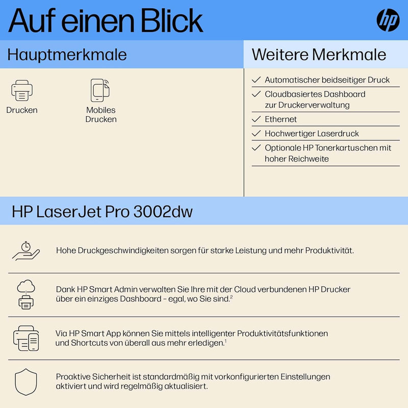 HP Laserjet Pro 3002dw Laserdrucker, Drucker, WLAN, Ethernet LAN, Duplex, Airprint, für Arbeitsteams