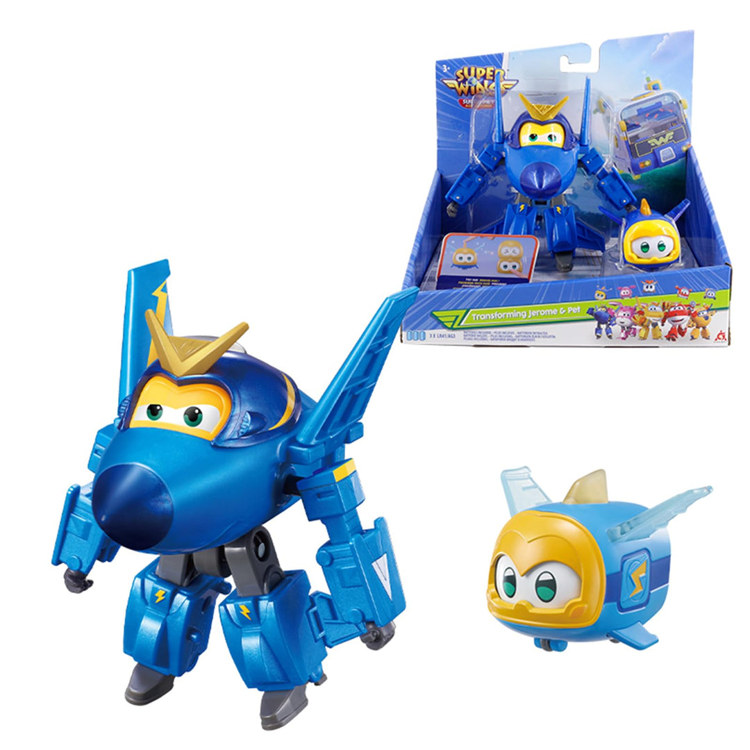 Super Wings Transforming Jerome & Pet, Transformer Roboterfiguren, Spielzeug für Jungen und Mädchen