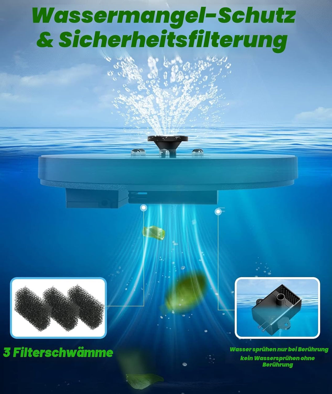 SZMP Solar Springbrunnen für aussen 100% Glas 2023 Upgraded,3.5W Solar Teichpumpe mit 8 Effekte Sola