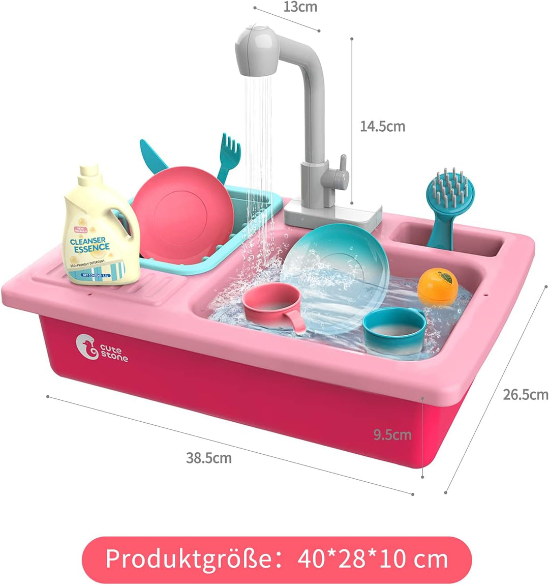 cute stone Küchenspüle Spielzeug Set mit warmbarem Wasser-Recycling Wasserhahn und Waschbecken, Wärm