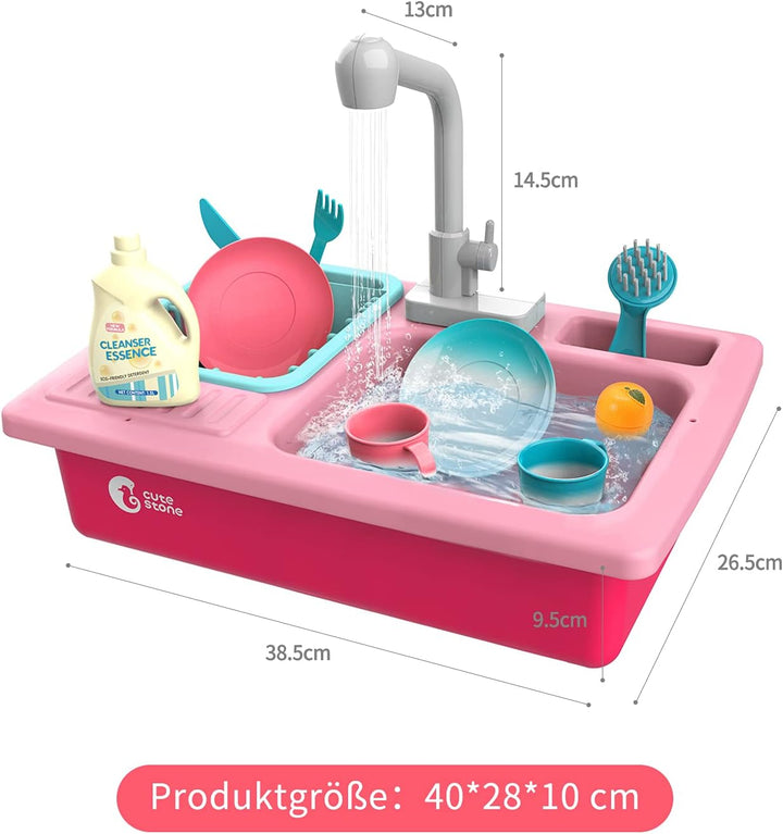 cute stone Küchenspüle Spielzeug Set mit warmbarem Wasser-Recycling Wasserhahn und Waschbecken, Wärm