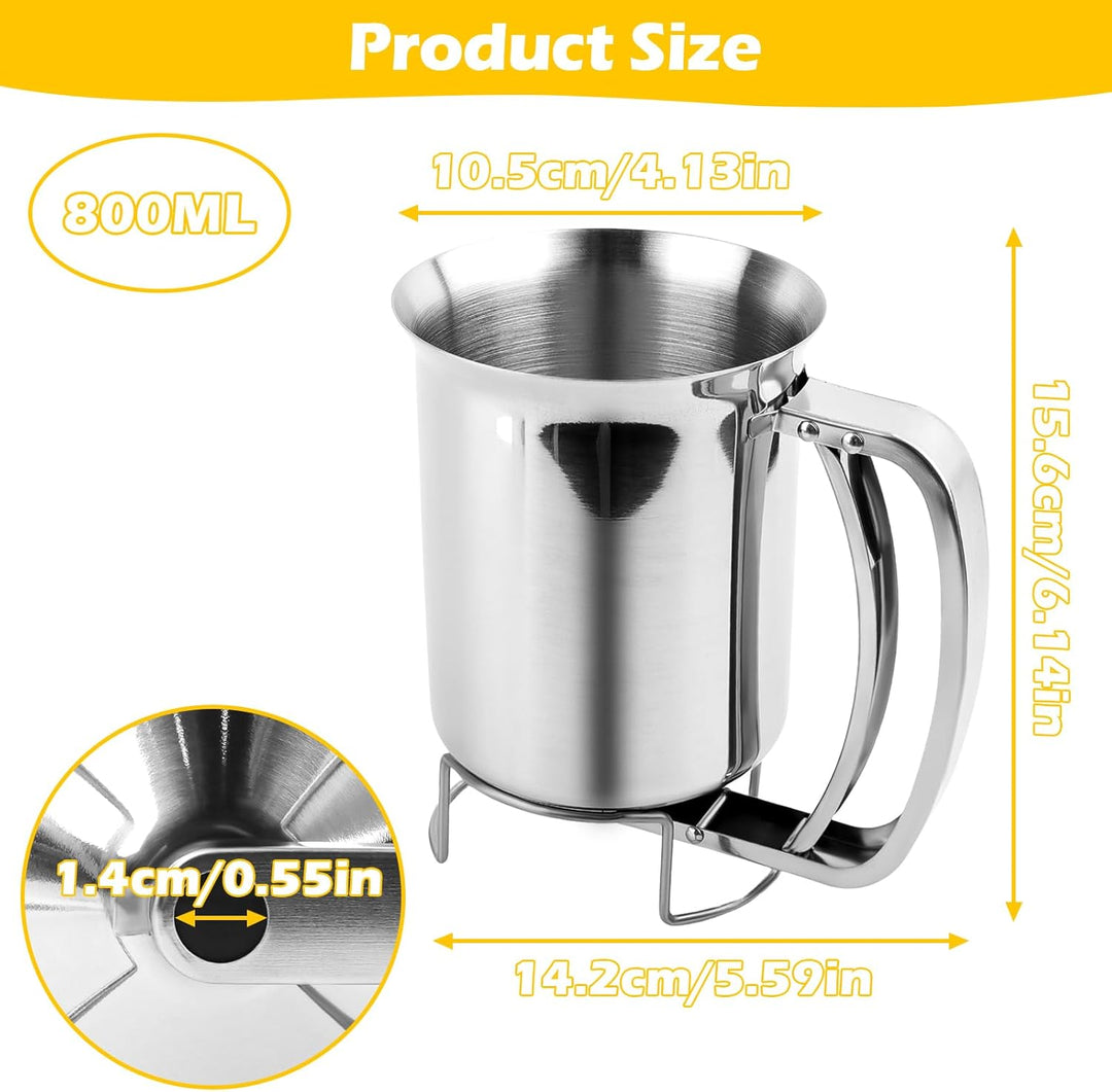 Teigportionierer 800ml, Edelstahl Teigspender, Pancake Portionierer mit Ständer, Pfannkuchenteigspen