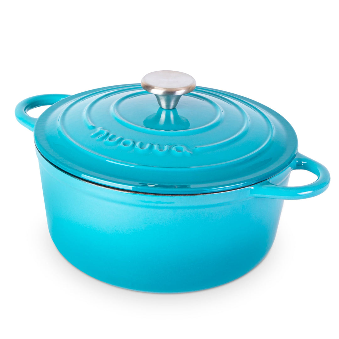 Gusseisen-Topf mit Deckel – Emaille-Schmortopf mit Antihaft, Ofenfest bis 260°C – Blau, 4.7 Liter, 2