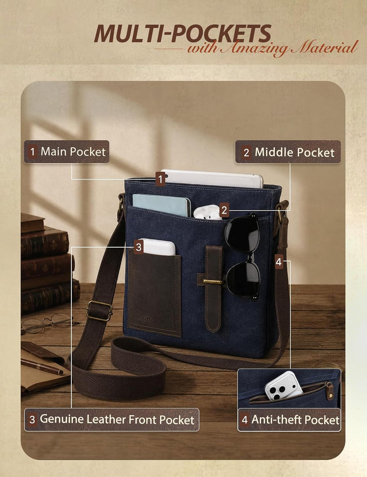 VASCHY Klein Umhängetasche Herren mit RFID-Schutz,Vintage Messenger Bag Herrentasche Schultertasche