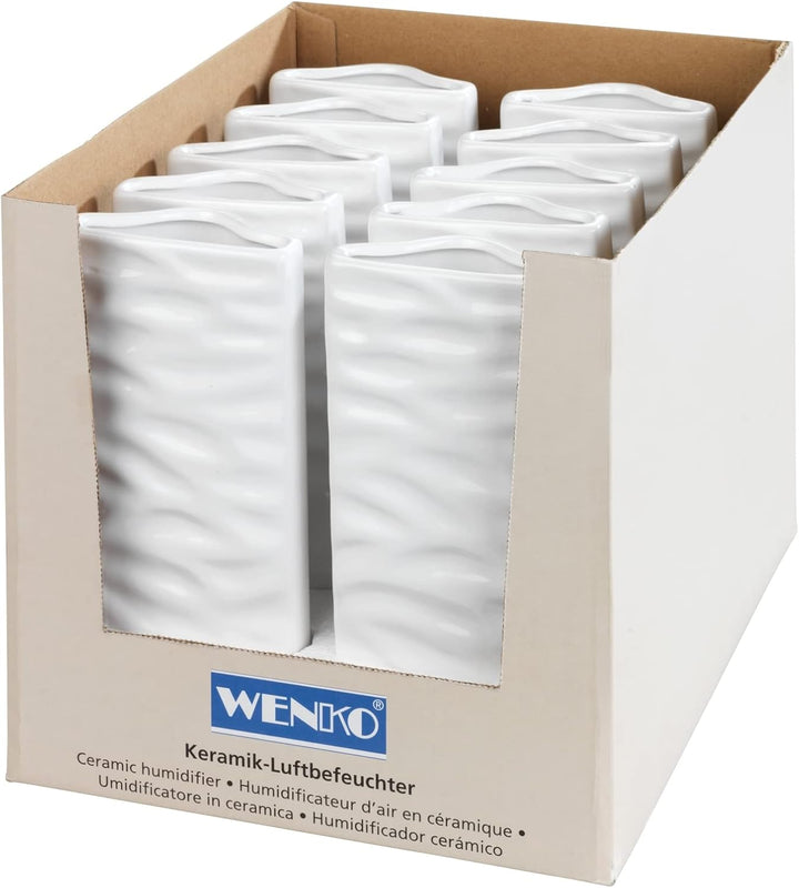 WENKO Keramik Luftbefeuchter Wellen, zum Aufhängen an Rippen-Heizungen, flache Form, Weiss (Packung